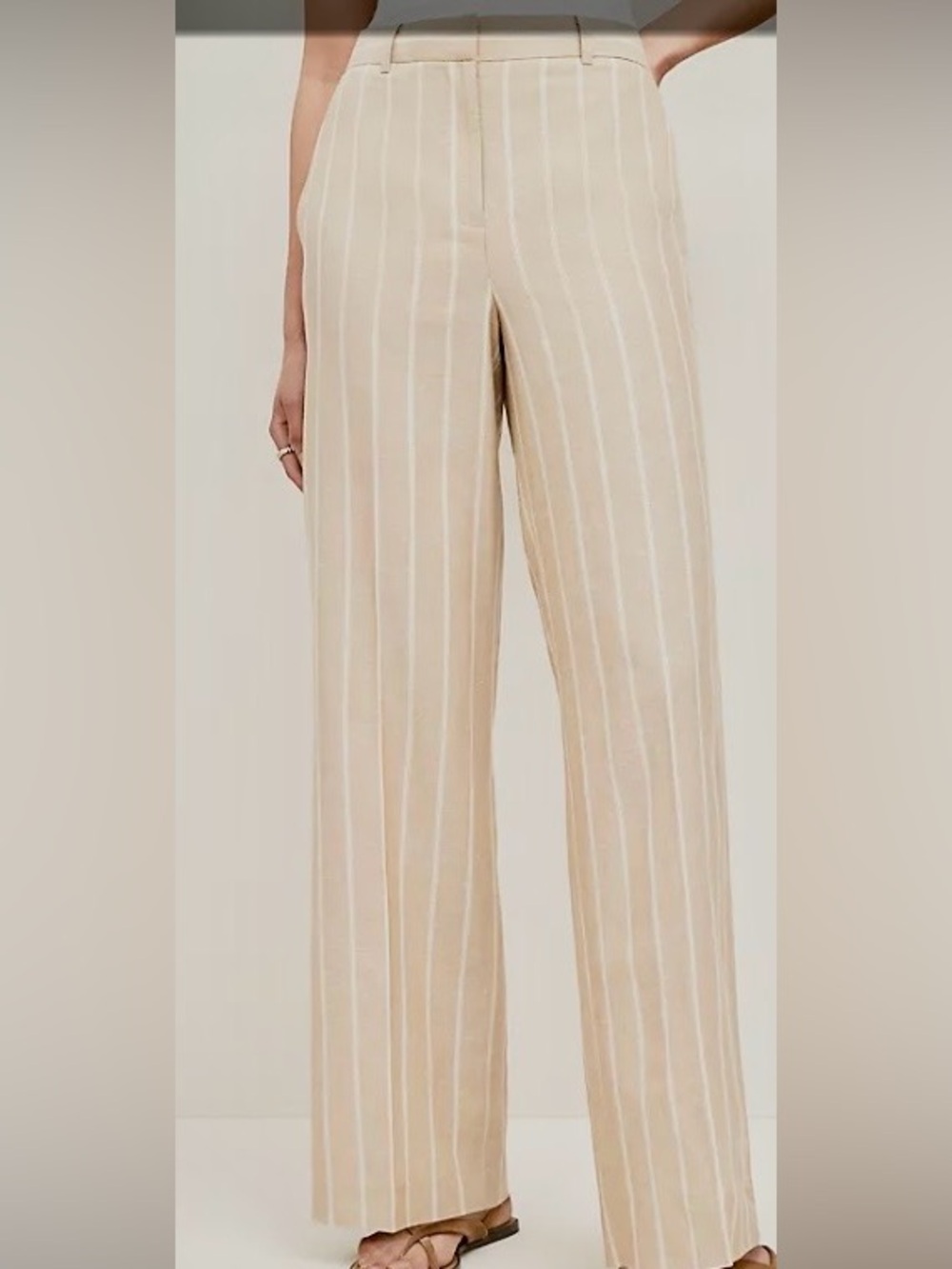 Ann Taylor Beige and White Pinstripe Wide-Leg Pants